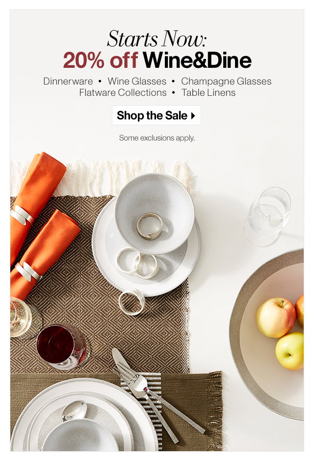 Crate and Barrel Starts now 20 off Wine & Dine sale. Milled