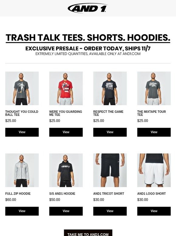 and1 t shirts trash talk