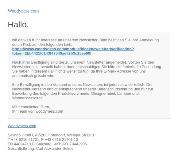 [Woodyness.com] Ihre Newsletter Anmeldung
