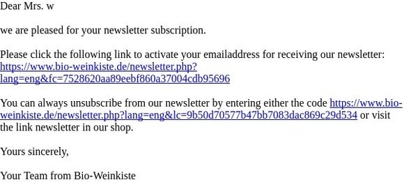 Your Newsletter Activation Key from Bio-Weinkiste