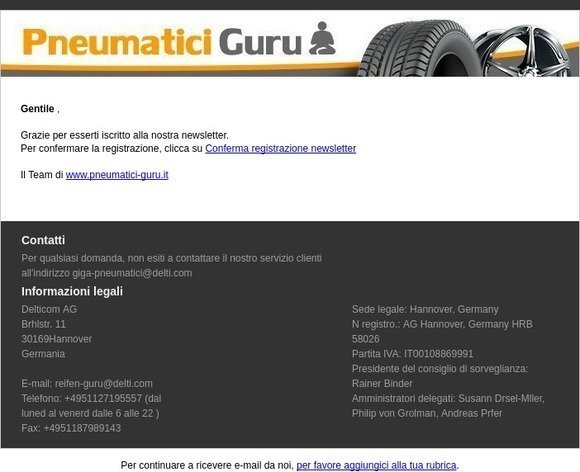 Conferma registrazione newsletter - https://www.pneumatici-guru.it