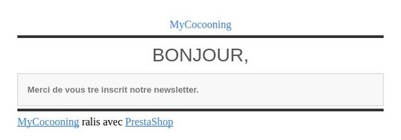 [MyCocooning] Confirmation newsletter