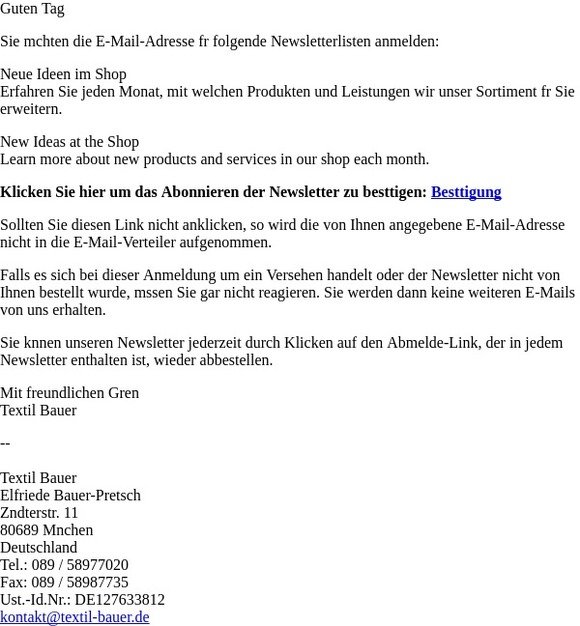 Ihre Anmeldung zum Newsletter