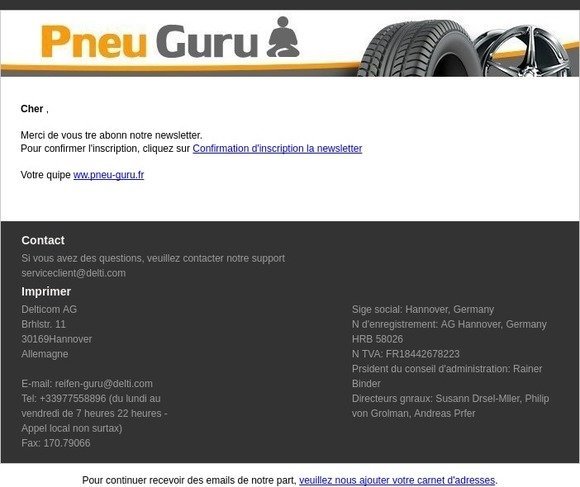 Confirmation d'inscription à la newsletter - https://www.pneu-guru.fr