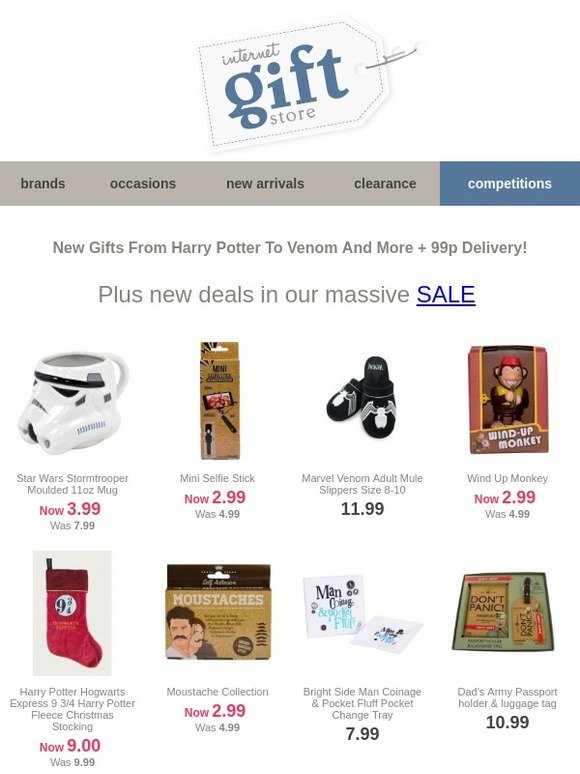New gifts from Harry Potter to Venom and more + 99p Delivery!