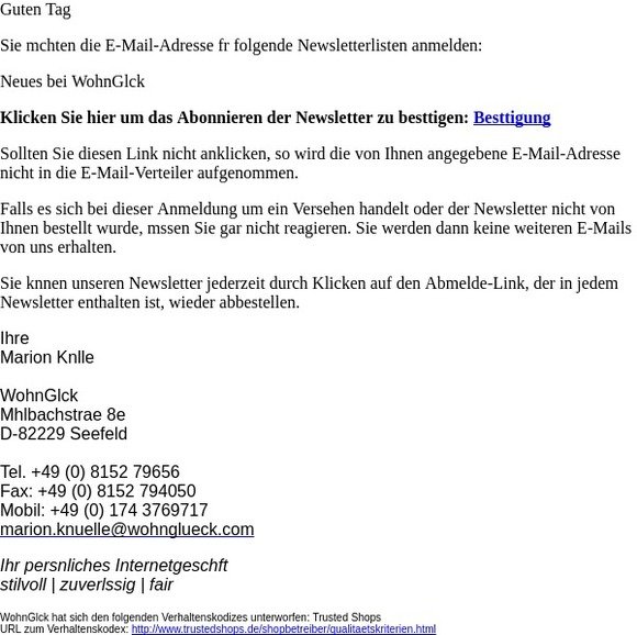 Ihre Anmeldung zum WohnGlück-Newsletter