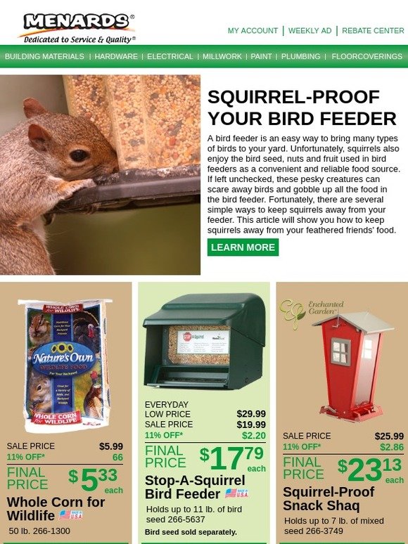Menards SquirrelProof Your Bird Feeder Milled