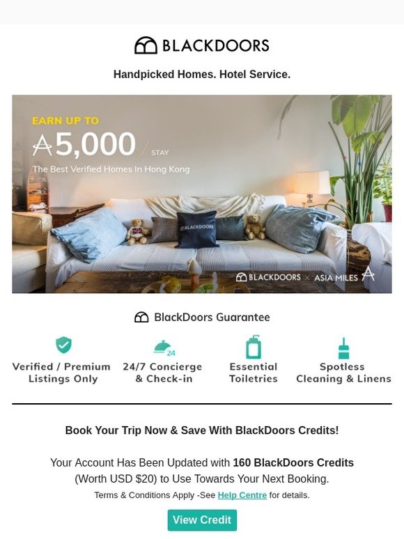 Your Account Has Been Updated With 160 BlackDoors Credits! Book Now & Save ✈