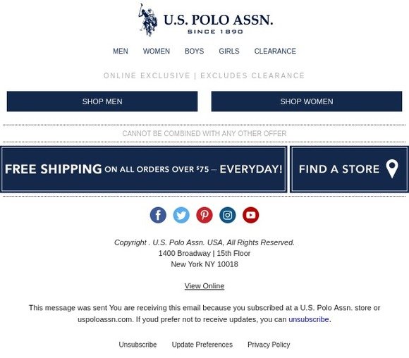 Us polo free shipping code sale