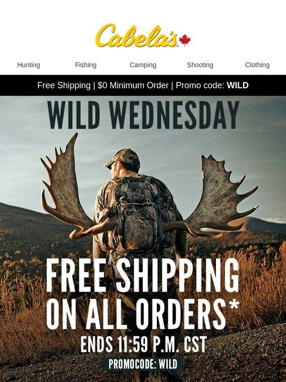 Cabela's WILD WEDNESDAY Free Shipping Starts NOW Milled