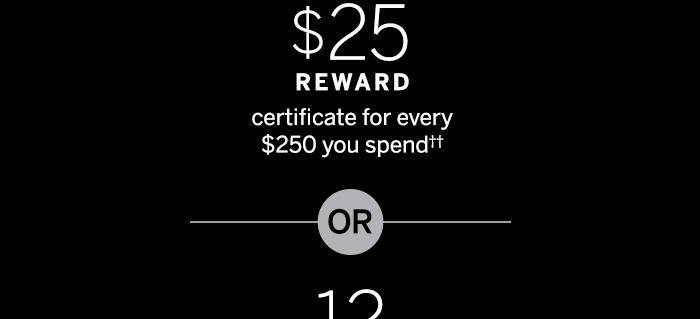 $25 Reward certificate for every $250 you spend