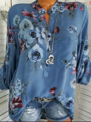 autumn spring polyester women square neck decorative button floral printed long sleeve blouses