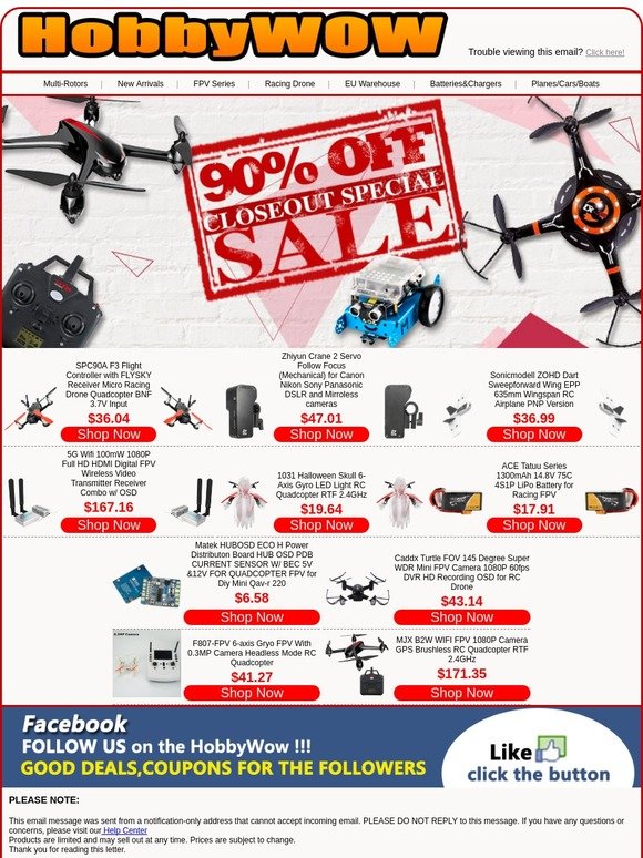 90% OFF Closeout Special Sale