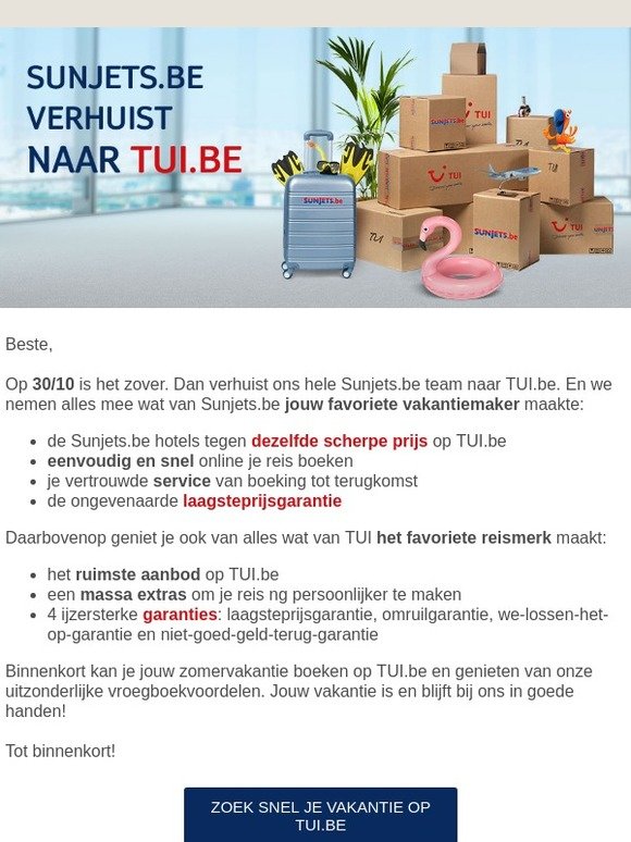 Sunjets.be verhuist naar TUI.be!