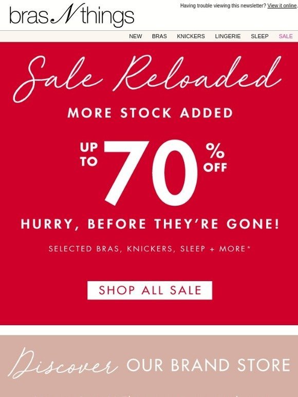 Up to 70% Sale Reloaded! More Stock Added, Hurry Don’t Miss Out + Discover New Berlei, Champion + More!