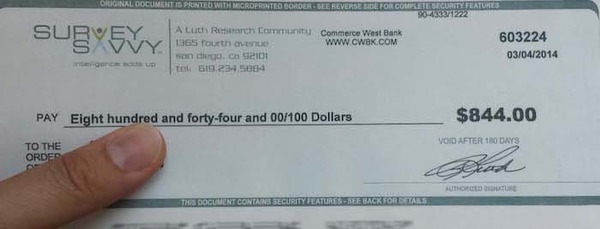 $844 Survey Paycheck