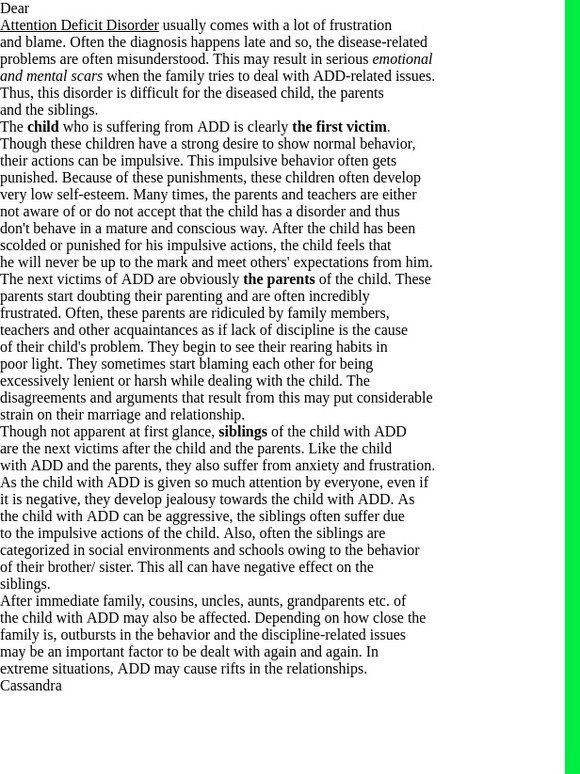 [CADD Newsletter] ADD: How It Affects Families.