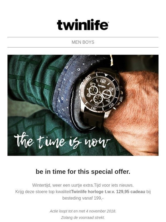 Special offer: horloge cadeau t.w.v. 129,95 ⌚