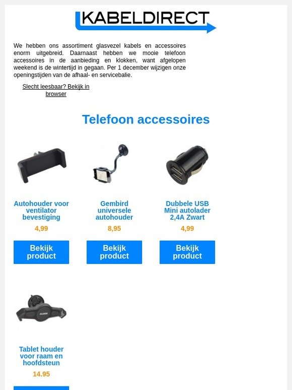 Telefoon accessoires, wintertijd en glasvezel