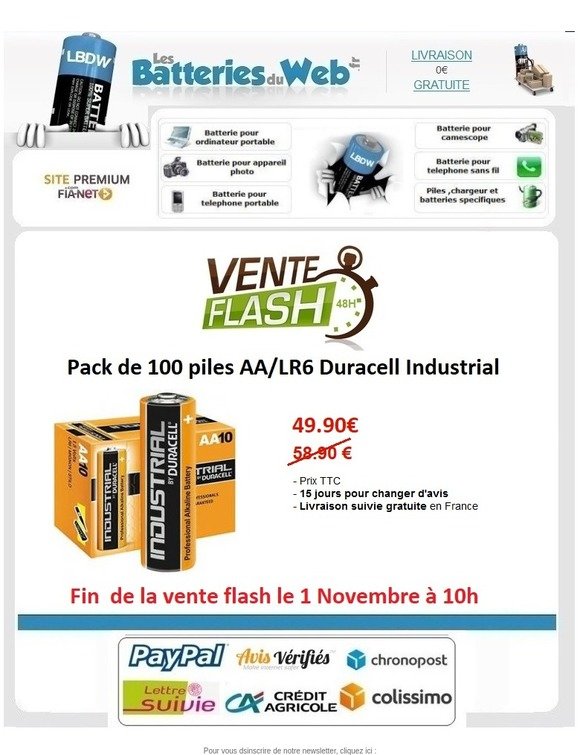 Pack de 100 piles LR6/AA Duracell à -17 % : Vente Flash