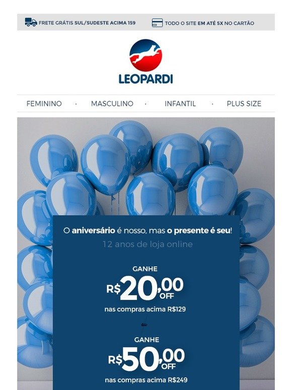 🎁 Termina Hoje! Aniversário da Leopardi! Até R$50 Off >