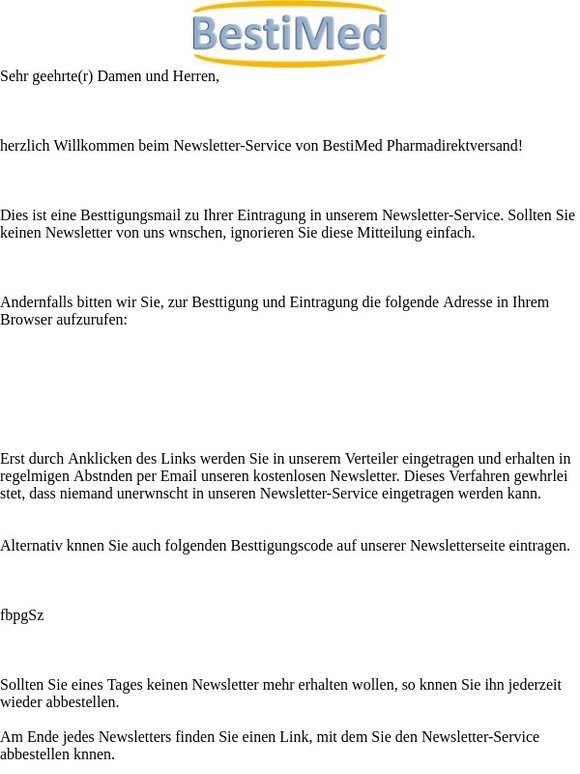 Anmeldung zum Newsletter bei BestiMed Pharmadirektversand