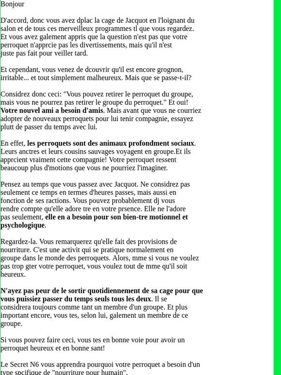 [perroquets]=?UTF-8?B?IENvdXJzIDUgLSBWb3VzIHBvdXZleiBpc29sZXIgdW4gcGVycm9xdWV0IGR1IHI=?==?UTF-8?B?ZXN0ZSBkdSBncm91cGUgbWFpc+KApg==?=