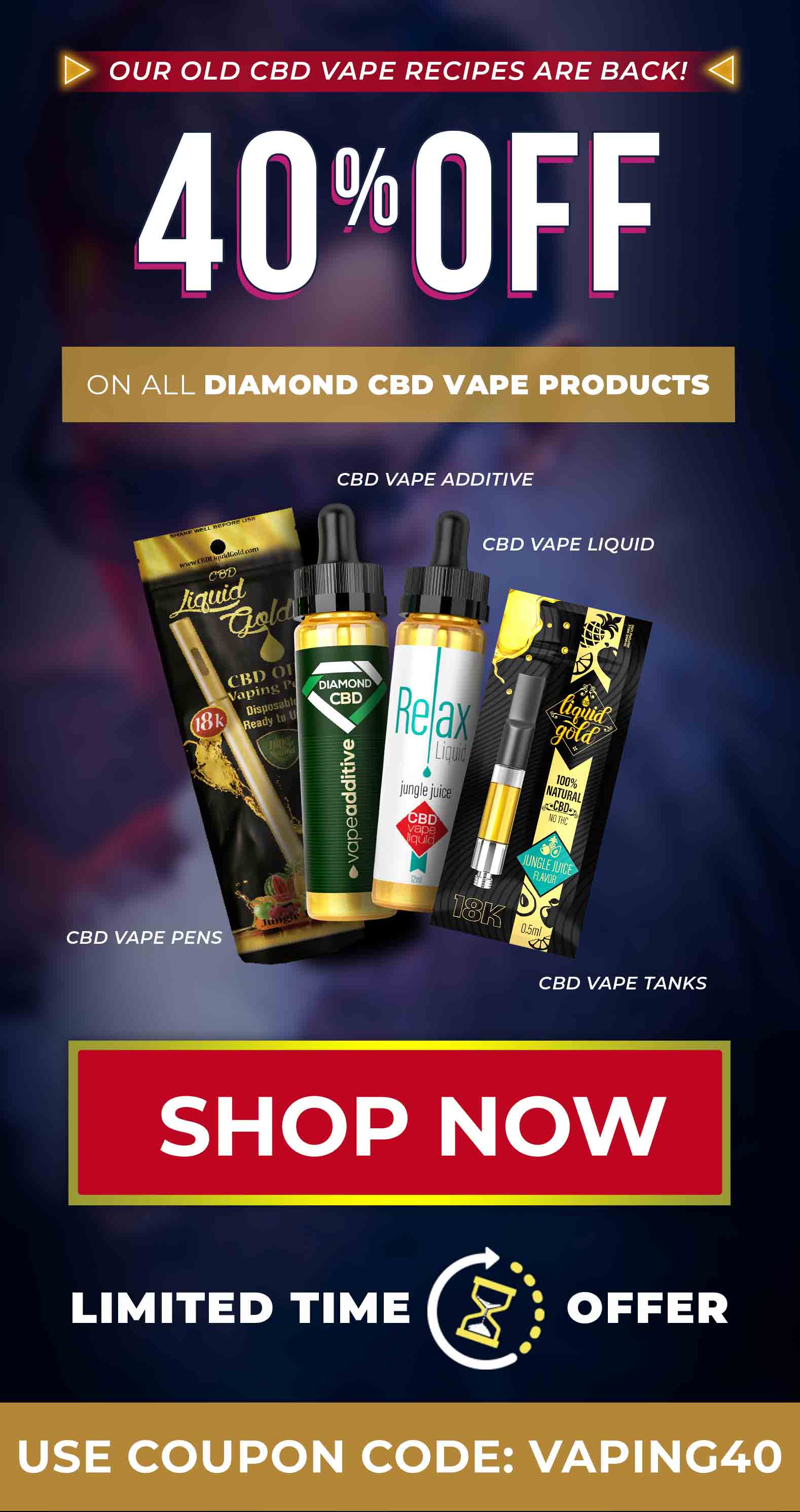 cbd vape juice coupon Diamond CBD: 👉🏼NEWS FLASH! 🏆OUR ORIGINAL RECIPES ARE BACK! Enjoy them at 40% OFF🏆 FLAVORS:STRAWBERRY BXLL flavor-strawberry what are the best