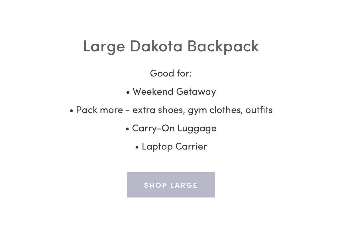 Large Dakota Backpack - Good for: Weekend getaway, Pack mor - extra shoes, gym clothes, outfits, Carry-on Luggage, Laptop Carrier - Shop Large: https://www.dagnedover.com/collections/the-dakota-backpack#large-ashblue