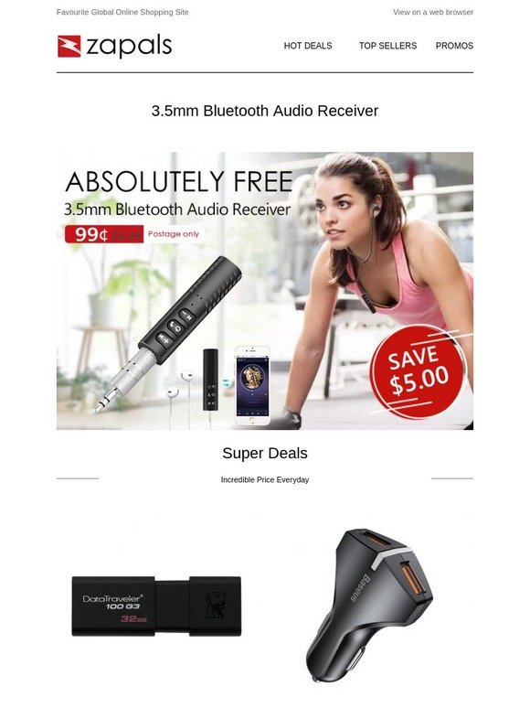 $0.99 - Bluetooth Audio Receiver; Samsung EVO Plus 128GB $20.79; Under $6 - Kingston 32GB USB 3.0 Drive | Baseus Dual QC3.0 Car Charger