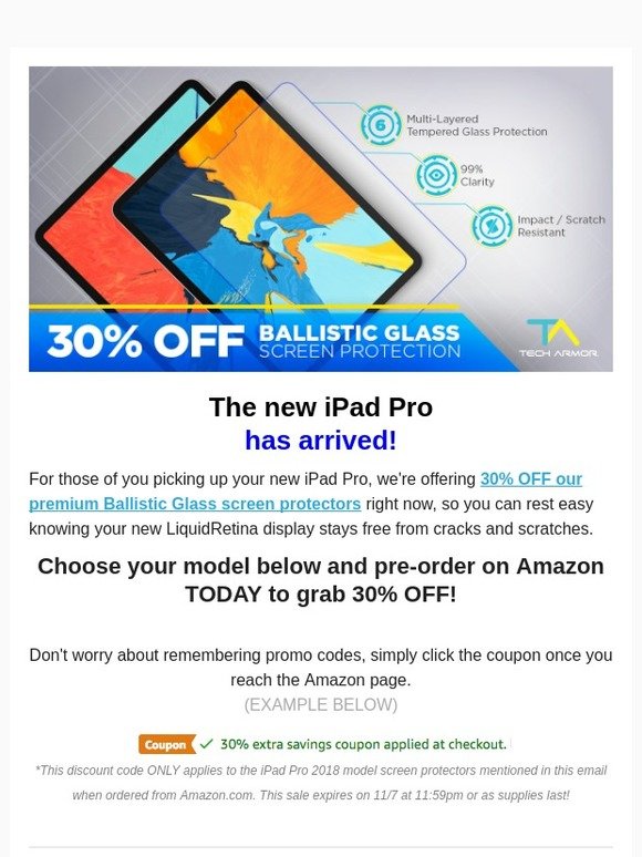 TechArmor: 📱 iPad Pro 2018 is HERE! 📱 Grab 30% OFF premium ballistic