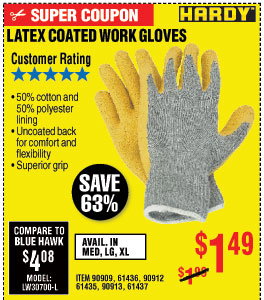 Latex Coated Work Gloves X-Large