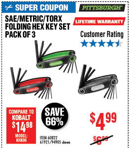 3 Pc SAE/Metric/Torx Folding Hex Key Set