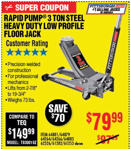 3 ton Low Profile Steel Heavy Duty Floor Jack with Rapid Pump®