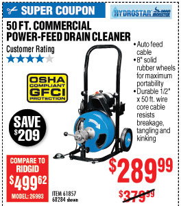 50 Ft. Commercial Power-Feed Drain Cleaner with GFCI