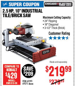 10 in. 2.5 HP Tile/Brick Saw