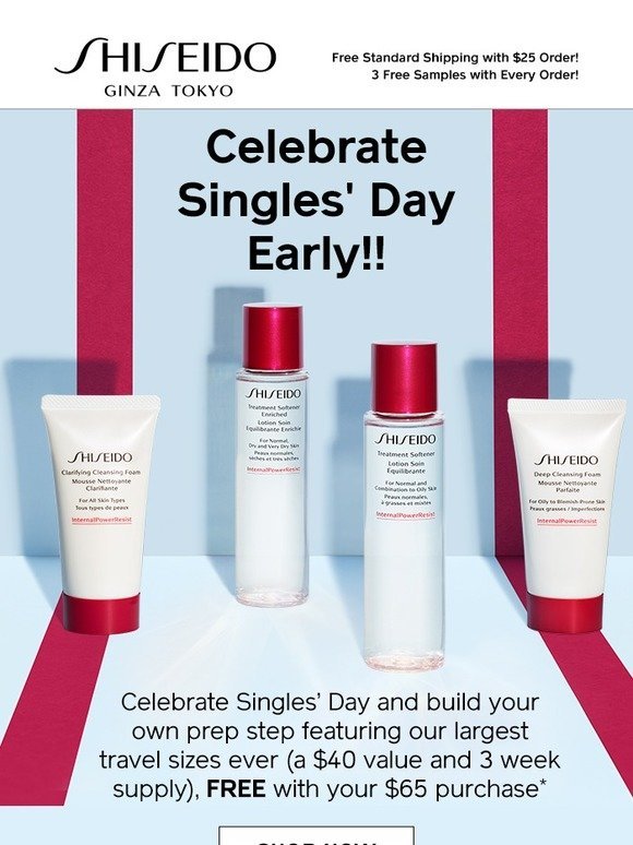 Shiseido Pick your FREE gift! Singles' Day starts now