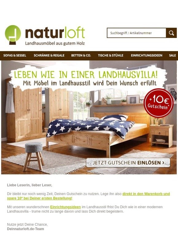Denke an Deinen Gutschein & spare 10€ auf Deine nächste Bestellung bei naturloft.de!