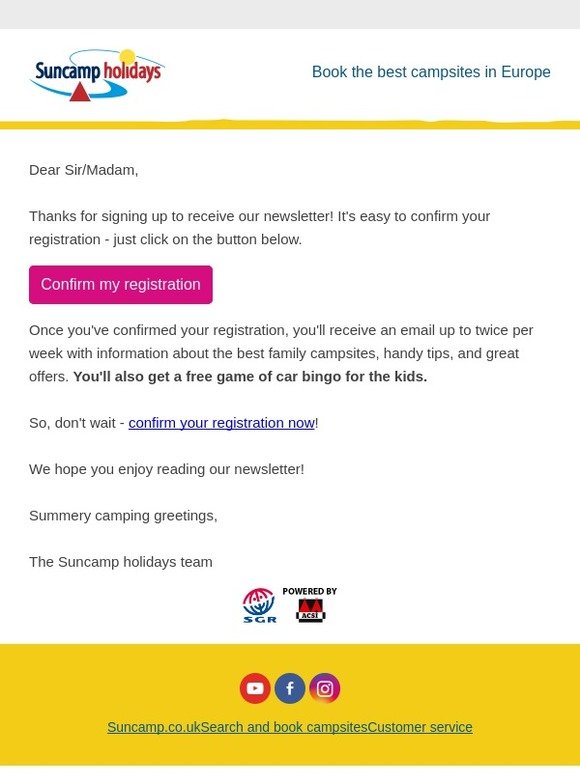 Confirm your registration for our newsletter