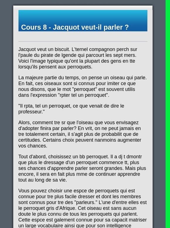 [perroquets] Cours 8 - Jacquot veut-il parler ?