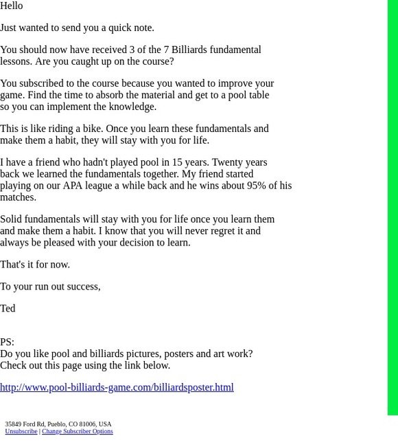 -Part Billiards, Quick Personal Note