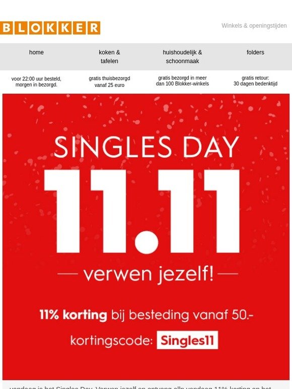 Singles Day: ontvang 11% korting