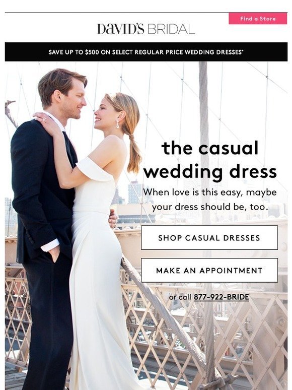 David's Bridal (coupons) "Casual gown?" Not an oxymoron! Milled