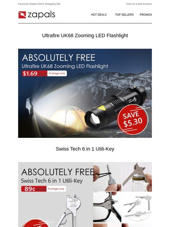 Ultrafire UK68 Zooming LED Flashlight $1.69 Shipped; Swiss Tech 6 in 1 Utili-Key $0.89 Shipped; More $10 Deals are Coming...