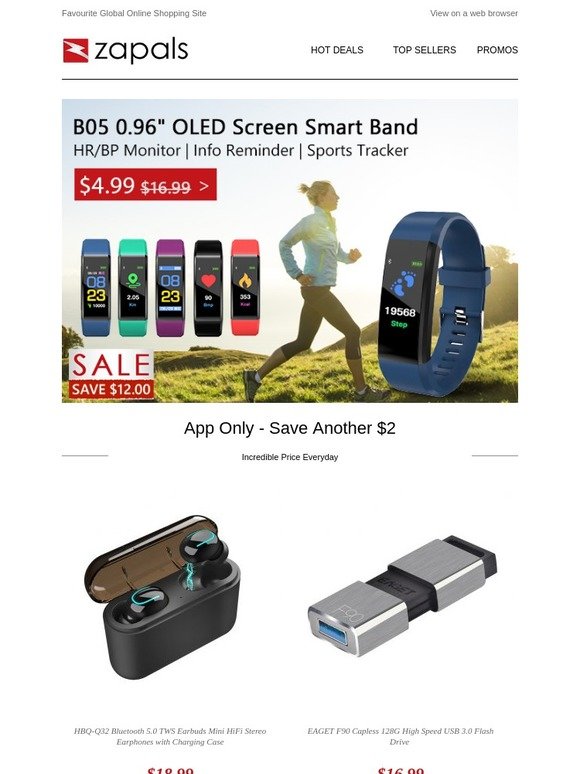 Seriously? OLED 0.96" Smart Bracelet Sale $4.99! App Sale - 128GB USB 3.0 Drive Sale $15 | Bluetooth V5.0 TWS Earbuds Sale $17