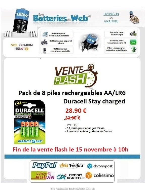 Vente flash: 15% sur les piles rechargeables Duracell AA/LR6