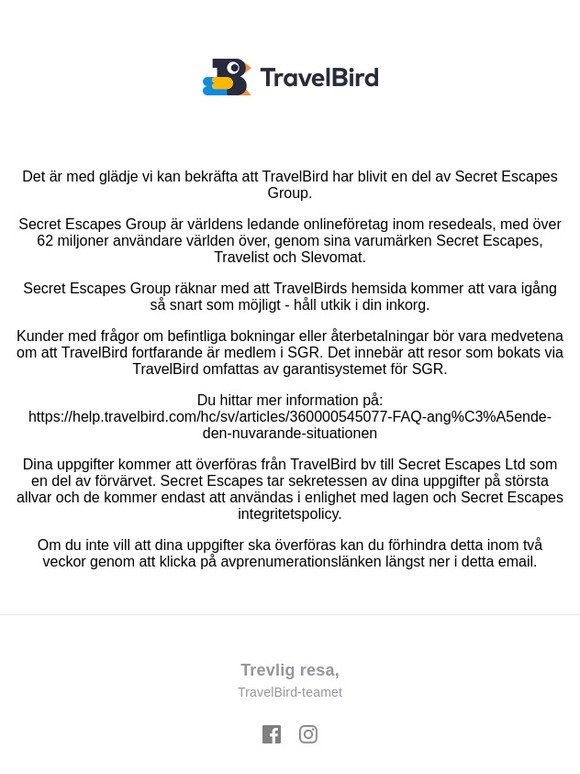 Uppdatering avseende dataöverföring