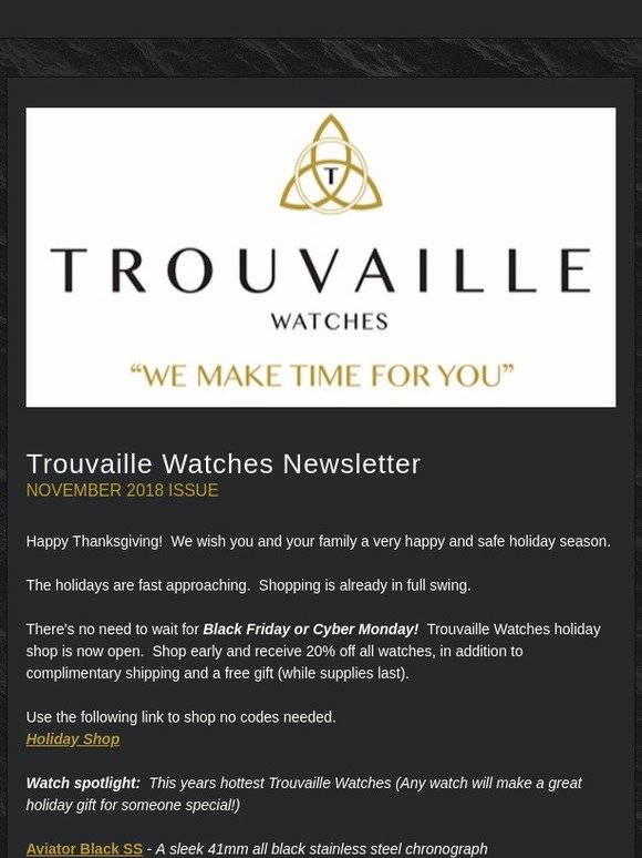 Trouvaille Watches November 2018 Newsletter