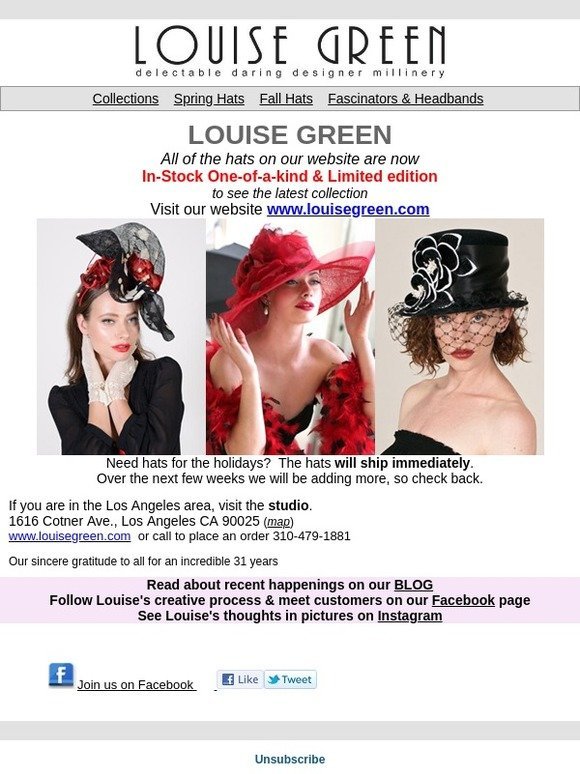 Louise Green: LOUISE GREEN Hats In-Stock
