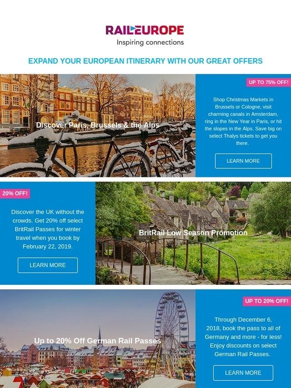 Travel from €25: Paris, Brussels and more!